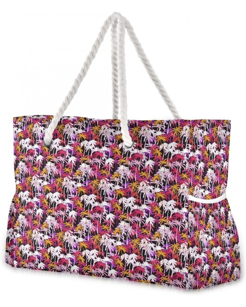 Beach Tote Bag, Palm Trees Travel Bag, Large Shoulder Bag with Cotton Rope Handles for Women $17.60 Shoulder Bags