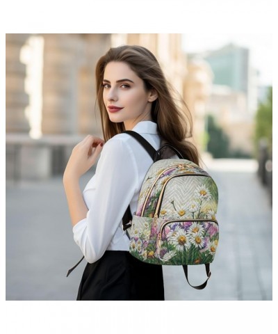 Mini Backpack for Women, Bouquet Camomilles Travel Backpack Purse for Ladies, Small Bookbag Daypack Shoulder Bag M A139 Small...