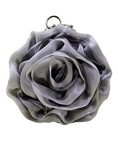 Womens Satin Evening Bag Flower Shaped Wristlet Soft Satin Wristlet Handbag Wedding Party Purse Gray $10.75 Evening Bags