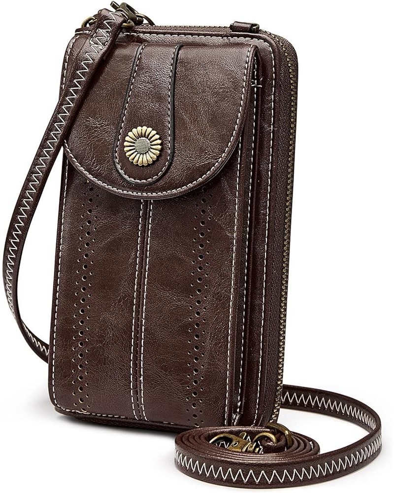 Women RFID Blocking Crossbody Cell Phone Purse Small Faux Leather Wallet Purse Coffee $24.51 Totes