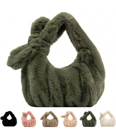 Fluffy Knotted Tote Bag for Women Plush Shoulder Cloud Handbag Furry Dumpling Pouch Y2K Fuzzy Purse (brown) Green $20.15 Totes