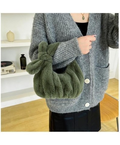 Fluffy Knotted Tote Bag for Women Plush Shoulder Cloud Handbag Furry Dumpling Pouch Y2K Fuzzy Purse (brown) Green $20.15 Totes