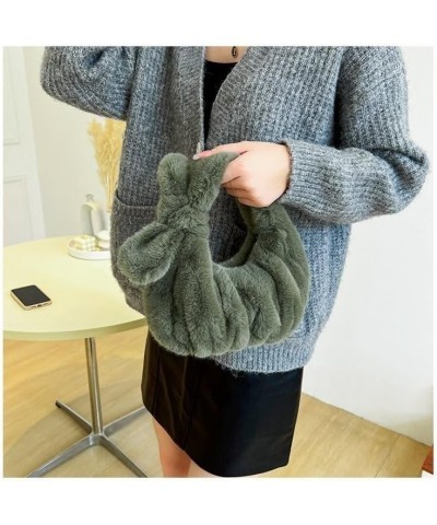 Fluffy Knotted Tote Bag for Women Plush Shoulder Cloud Handbag Furry Dumpling Pouch Y2K Fuzzy Purse (brown) Green $20.15 Totes