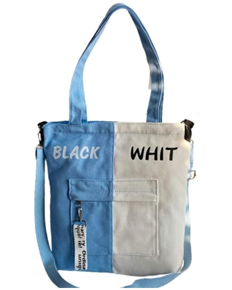 Women Men Shoulder Bag Canvas Hobo Bag Crossbody Bag Satchel Fashion Tote Handbag Purse Large Color Contrast Blue+white $25.8...