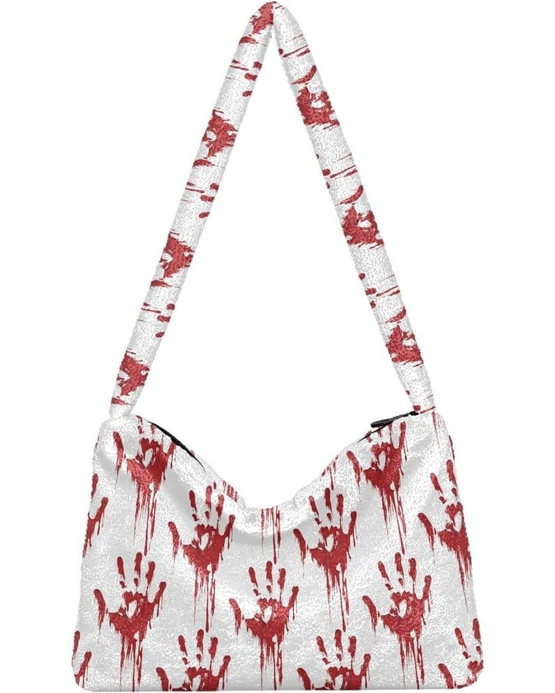 Simple Shoulder Bag Fluffy Handbag, Watercolor Hearts Valentine Women's Hobo Bag, Aesthetic Handbag Halloween Hands $10.91 Totes