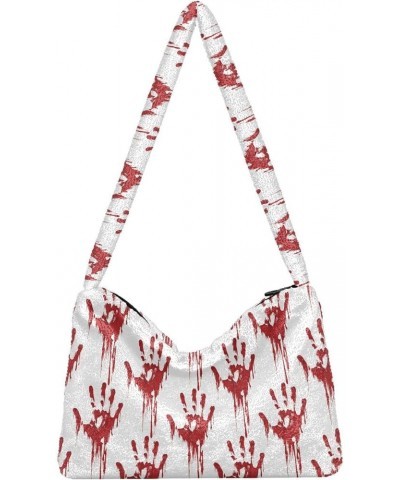 Simple Shoulder Bag Fluffy Handbag, Watercolor Hearts Valentine Women's Hobo Bag, Aesthetic Handbag Halloween Hands $10.91 Totes