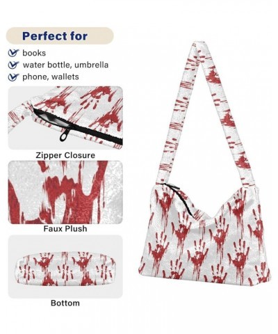 Simple Shoulder Bag Fluffy Handbag, Watercolor Hearts Valentine Women's Hobo Bag, Aesthetic Handbag Halloween Hands $10.91 Totes