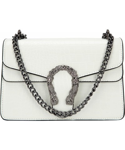 Crossbody Bag and Satchel Purse for Women - Fashion Snake Print Chain Purse Luxury PU Leather HandBag Y-small White $15.36 Sa...