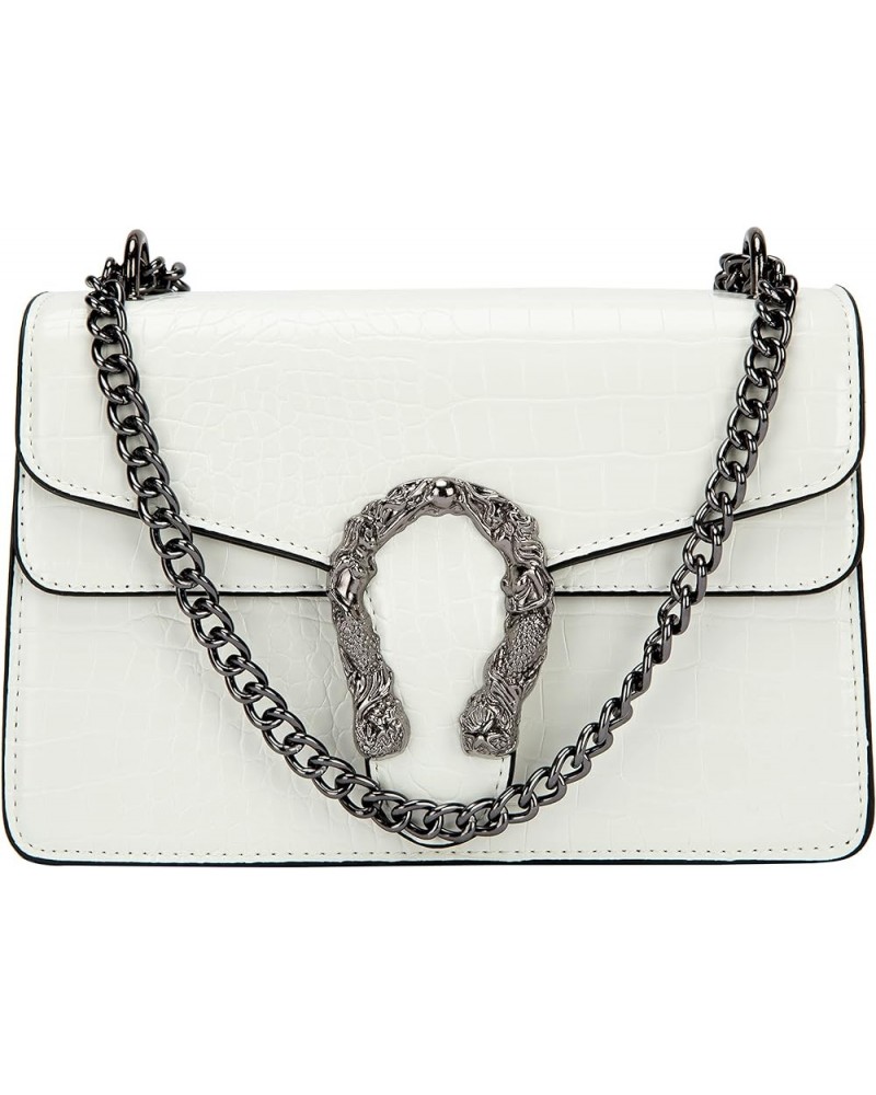 Crossbody Bag and Satchel Purse for Women - Fashion Snake Print Chain Purse Luxury PU Leather HandBag Y-small White $15.36 Sa...