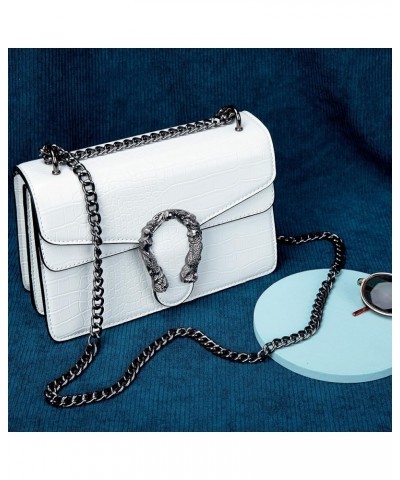 Crossbody Bag and Satchel Purse for Women - Fashion Snake Print Chain Purse Luxury PU Leather HandBag Y-small White $15.36 Sa...