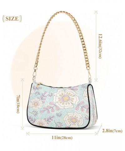 Retro Flower Women's Shoulder Bag Chain Zipper Closure Handbag Casual Handbag $17.39 Shoulder Bags