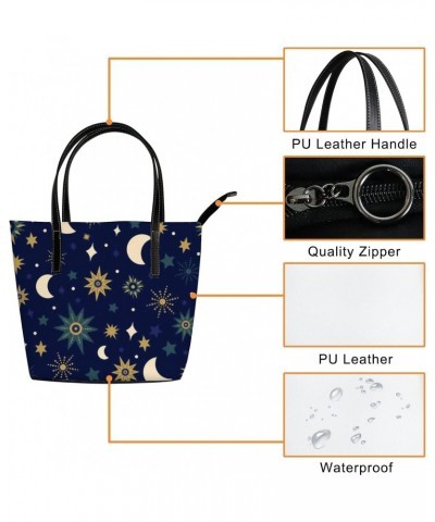 Retro Navy Blue Moon and Stars Pattern Tote Bag for Women Leather Handbags Women's Crossbody Handbags Work Tote Bags for Wome...