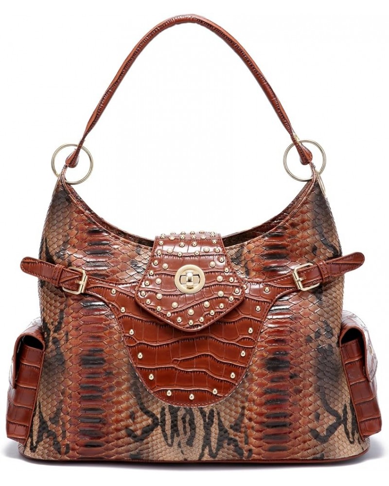 Tote Bags for Women - Snake Printed Large Top Handle Handbags Designer Ladies Hobo Purse with Pockets Zipper 2-brown $16.80 T...