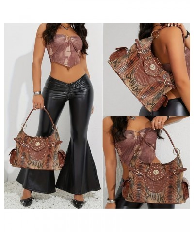 Tote Bags for Women - Snake Printed Large Top Handle Handbags Designer Ladies Hobo Purse with Pockets Zipper 2-brown $16.80 T...