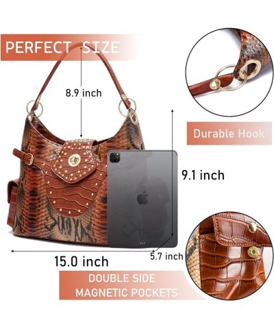 Tote Bags for Women - Snake Printed Large Top Handle Handbags Designer Ladies Hobo Purse with Pockets Zipper 2-brown $16.80 T...