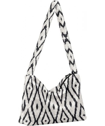 Plaid Shoulder Bags Purse, Fur Tote Girls Ladies Hobo Handbags Geometric Folklore Print $12.59 Totes