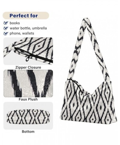 Plaid Shoulder Bags Purse, Fur Tote Girls Ladies Hobo Handbags Geometric Folklore Print $12.59 Totes