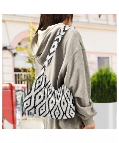 Plaid Shoulder Bags Purse, Fur Tote Girls Ladies Hobo Handbags Geometric Folklore Print $12.59 Totes