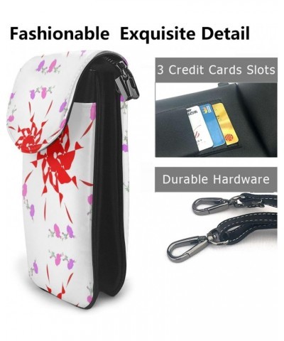 Women Leather Cell Phone Purse Turning Open Small Flowers Pattern Soft, Durable and Waterproof PU Leather Convenient for Dail...