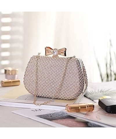 Women's Evening Handbags Evening Clutch Alloy Diamond Mesh Diamond Evening Banquet Bag Women's Bag Bowknot Bag Champagne $22....