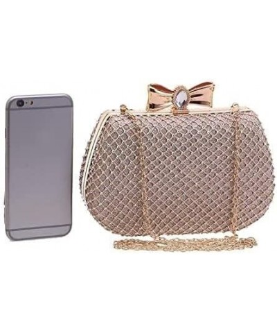 Women's Evening Handbags Evening Clutch Alloy Diamond Mesh Diamond Evening Banquet Bag Women's Bag Bowknot Bag Champagne $22....