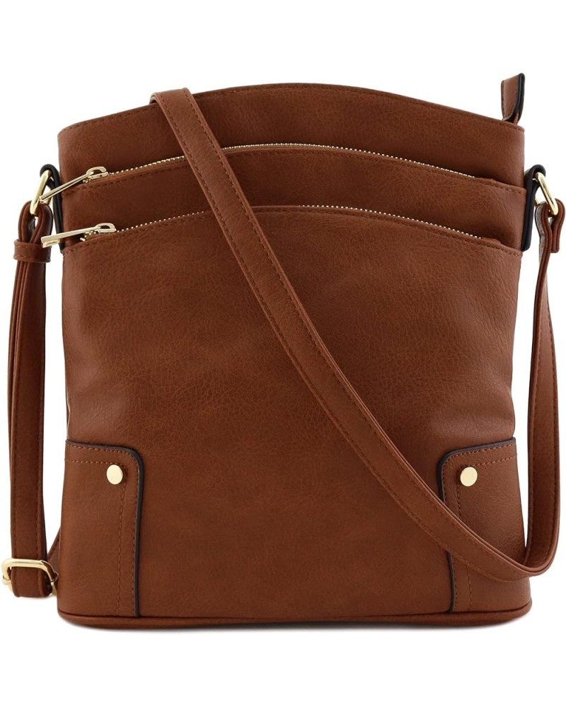 Triple Zip Pocket Large Crossbody Bag Brown $14.94 Crossbody Bags