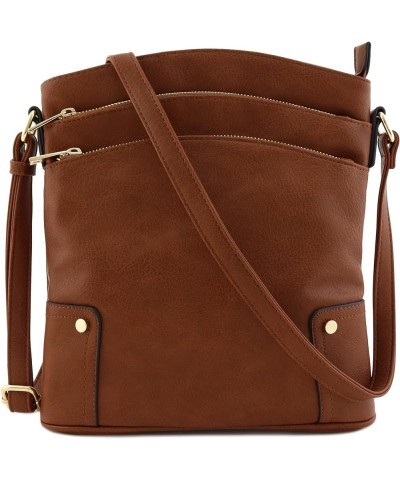 Triple Zip Pocket Large Crossbody Bag Brown $14.94 Crossbody Bags