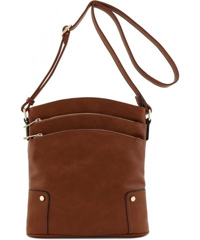 Triple Zip Pocket Large Crossbody Bag Brown $14.94 Crossbody Bags