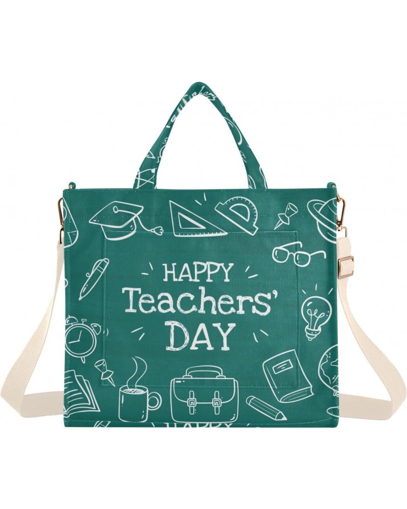 Teachers' Day Background Corduroy Tote Versatile Shoulder Bag for Women with Zipper Magnetic Clasp，S $12.98 Totes