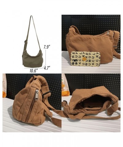 Canvas Hobo Messenger Shoulder Bag for Women Casual Crossbody Purse Travel Work Green $9.66 Crossbody Bags