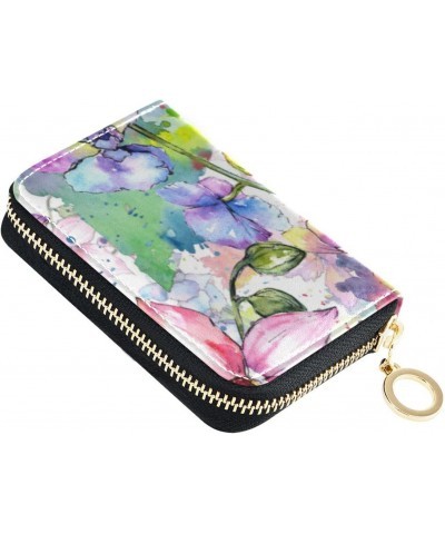 Slim Card Organizer Wallet Safe RFID Wallet Womens Leather Card Wallet for Work Wildflower Watercolor $11.39 Wallets