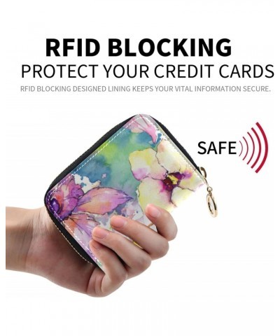 Slim Card Organizer Wallet Safe RFID Wallet Womens Leather Card Wallet for Work Wildflower Watercolor $11.39 Wallets