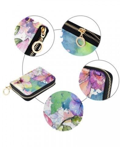 Slim Card Organizer Wallet Safe RFID Wallet Womens Leather Card Wallet for Work Wildflower Watercolor $11.39 Wallets