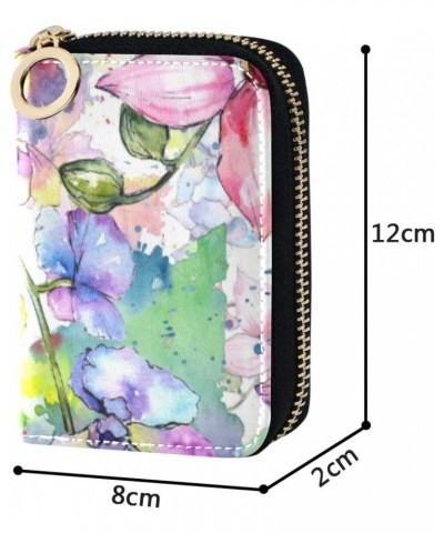 Slim Card Organizer Wallet Safe RFID Wallet Womens Leather Card Wallet for Work Wildflower Watercolor $11.39 Wallets