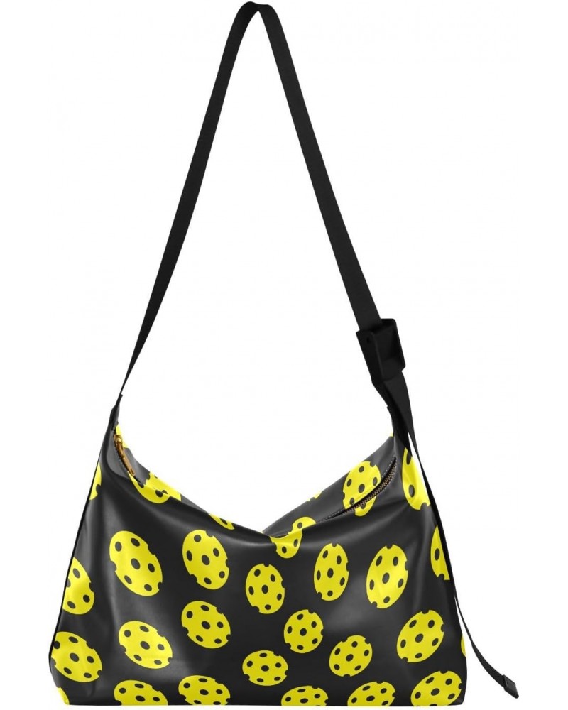 Crossbody Bag for Women Men Trendy Yellow Pickleballs Pattern Leather Casual Hobo Shoulder Bags Purses with Adjustable Strap ...