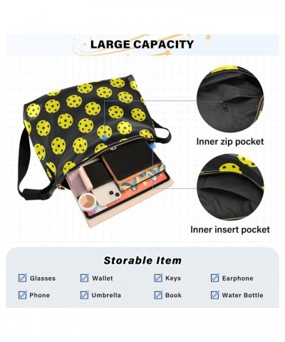 Crossbody Bag for Women Men Trendy Yellow Pickleballs Pattern Leather Casual Hobo Shoulder Bags Purses with Adjustable Strap ...