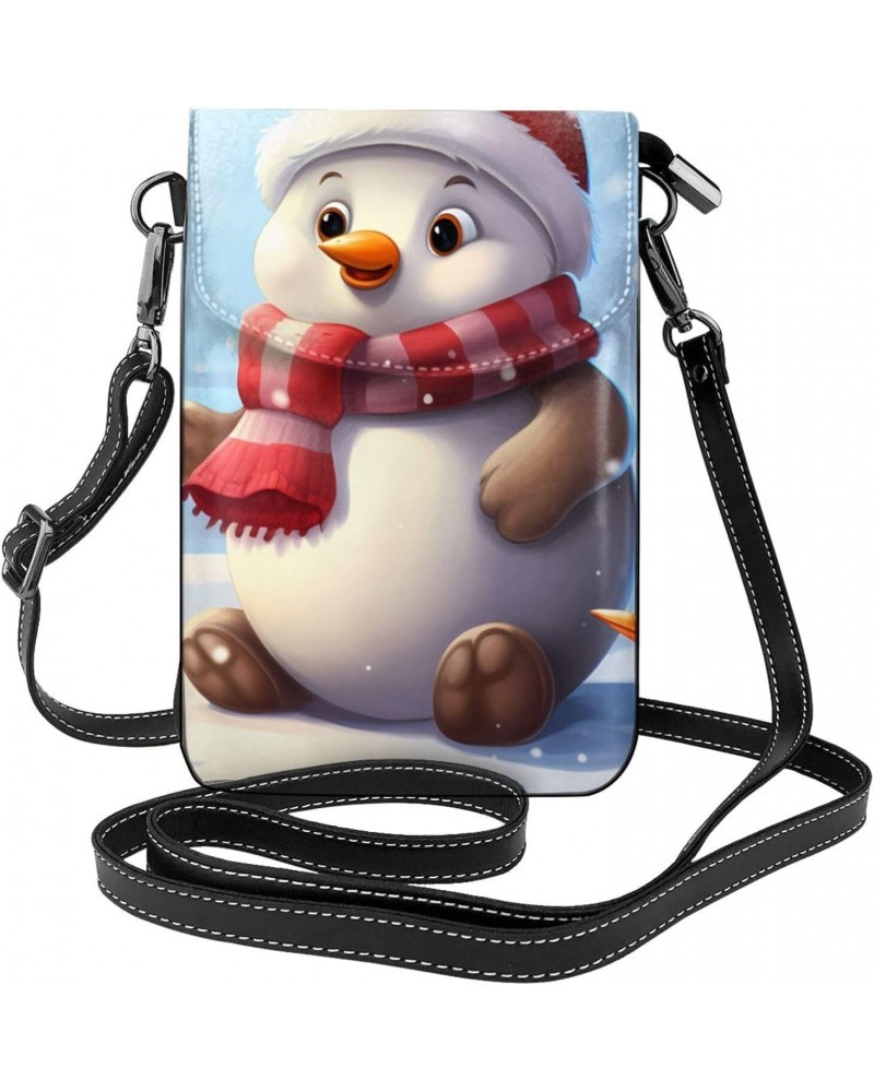 women Small Cell Phone Purse Cartoon Cute Animals with Snowman picture Soft, durable and waterproof PU leather Convenient for...