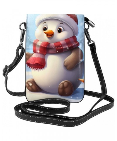 women Small Cell Phone Purse Cartoon Cute Animals with Snowman picture Soft, durable and waterproof PU leather Convenient for...