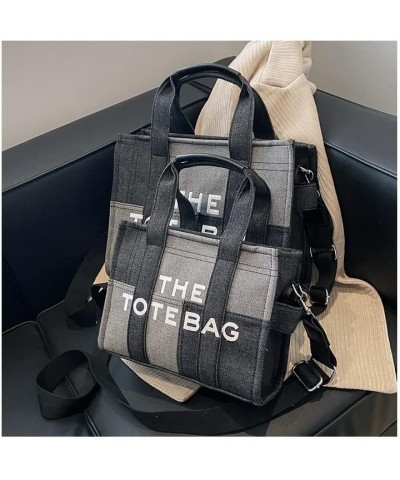 Women Canvas Tote Bag Splicing Denim Handbag Large Capacity Trendy Crossbody Bags with Zippe Black $19.37 Shoulder Bags