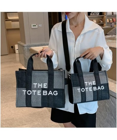 Women Canvas Tote Bag Splicing Denim Handbag Large Capacity Trendy Crossbody Bags with Zippe Black $19.37 Shoulder Bags