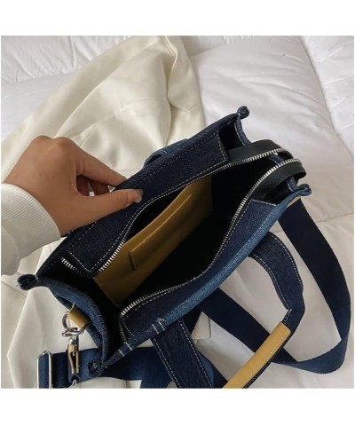 Women Canvas Tote Bag Splicing Denim Handbag Large Capacity Trendy Crossbody Bags with Zippe Black $19.37 Shoulder Bags