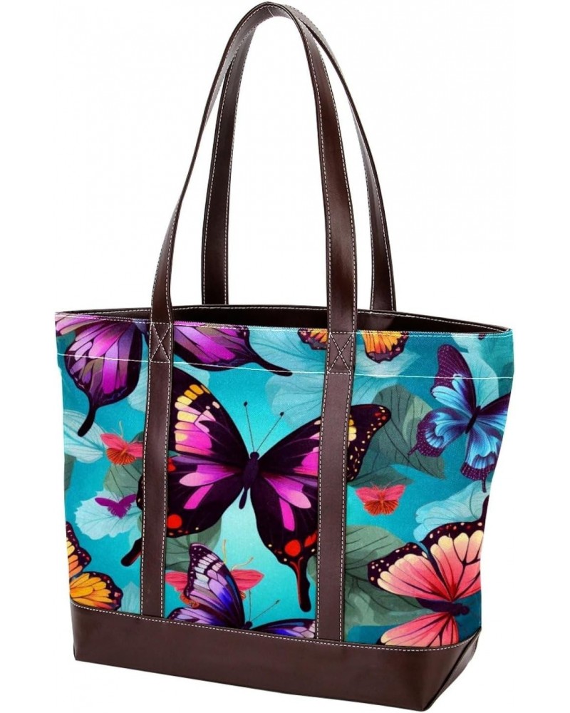 Butterfly Canvas Leather Mix Handbag - 13.3x4.7x12.2 in - Stylish and Spacious Women's Shoulder Bag $19.20 Shoulder Bags