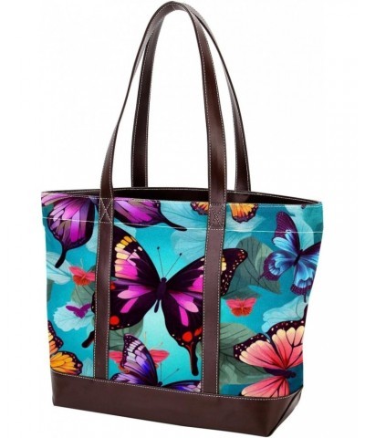 Butterfly Canvas Leather Mix Handbag - 13.3x4.7x12.2 in - Stylish and Spacious Women's Shoulder Bag $19.20 Shoulder Bags