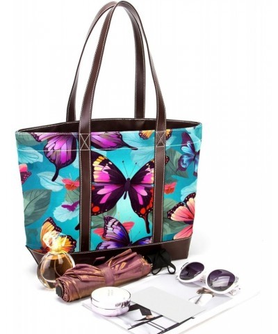 Butterfly Canvas Leather Mix Handbag - 13.3x4.7x12.2 in - Stylish and Spacious Women's Shoulder Bag $19.20 Shoulder Bags