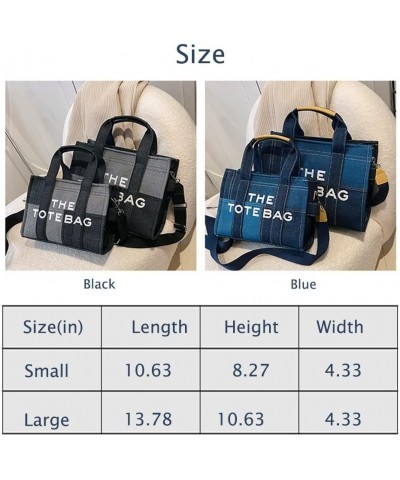 Women Canvas Tote Bag Splicing Denim Handbag Large Capacity Trendy Crossbody Bags with Zippe Black $19.37 Shoulder Bags