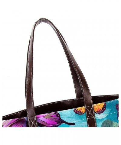 Butterfly Canvas Leather Mix Handbag - 13.3x4.7x12.2 in - Stylish and Spacious Women's Shoulder Bag $19.20 Shoulder Bags