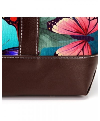 Butterfly Canvas Leather Mix Handbag - 13.3x4.7x12.2 in - Stylish and Spacious Women's Shoulder Bag $19.20 Shoulder Bags