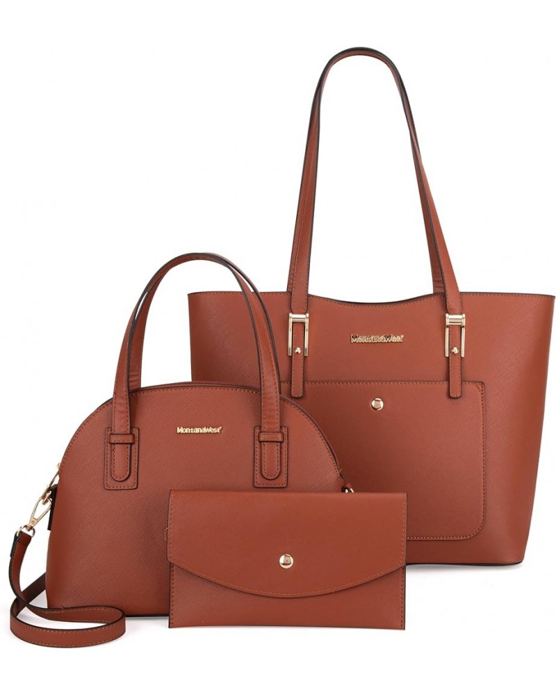 3PCS Purses for Women Tote Purse and Wallet Set Shoulder Satchel Bags Z Handbag Brown $15.20 Totes