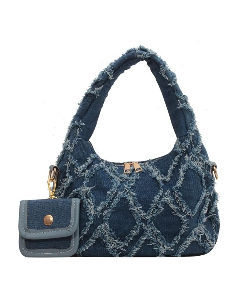 Y2k Purse Women Shoulder Bags Quilted Distressed Jean Denim Purse Evening Bag Clutch Handbag Jeans Bag (light blue) Dark Blue...