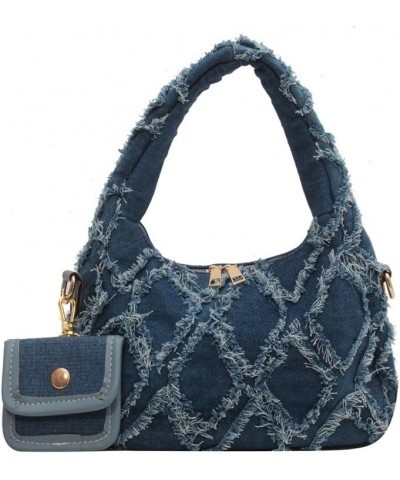 Y2k Purse Women Shoulder Bags Quilted Distressed Jean Denim Purse Evening Bag Clutch Handbag Jeans Bag (light blue) Dark Blue...